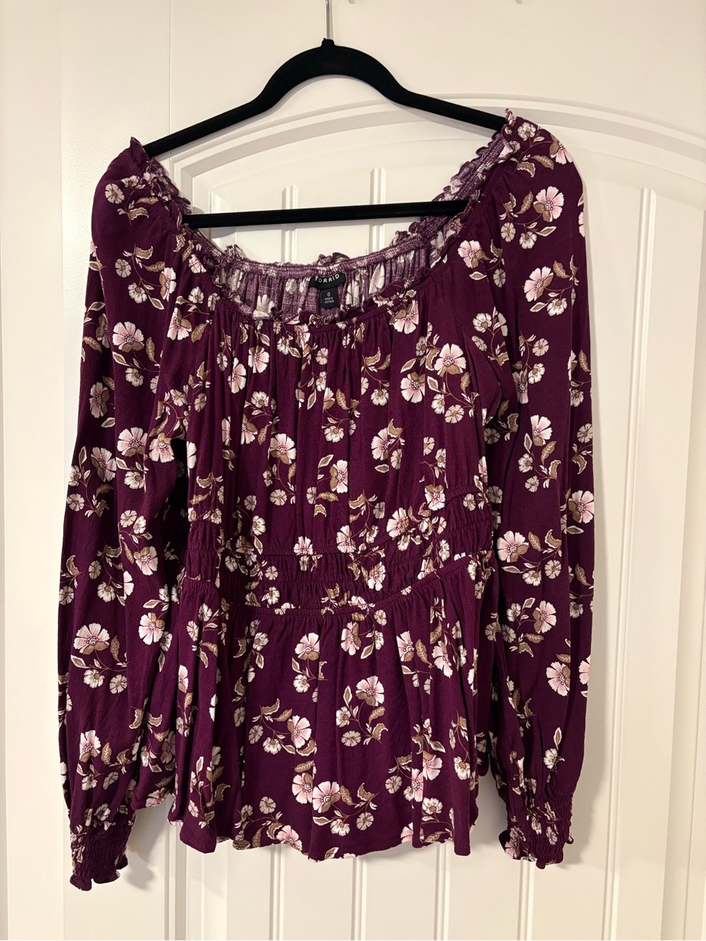 Torrid Floral Peasant Top - Burgundy